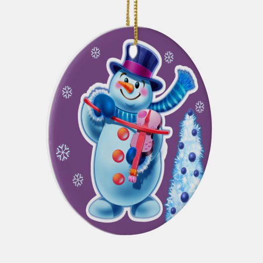 Kerstsieraad, dubbelzijdig pinguïn/sneeuwman keramisch ornament (Rechts)