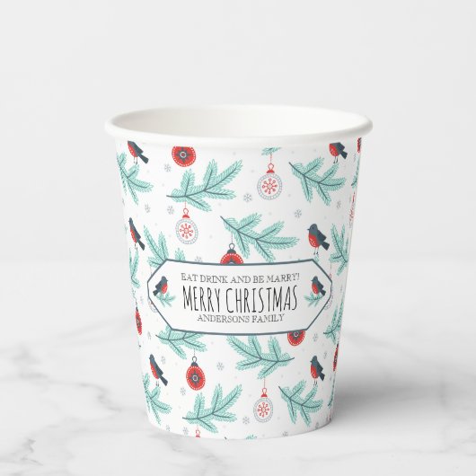 Kerstsieraden en winterpatroon papieren bekers (Achterkant)