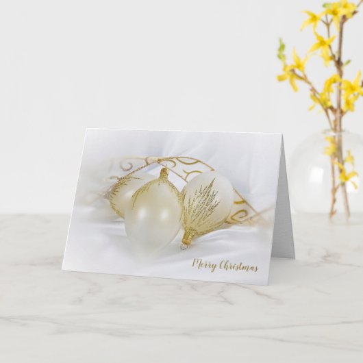 kerstsieraden met witte en gouden kerst kaart (Gele Bloem)