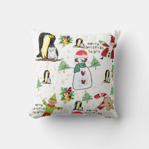 KerstSierkussen, Pinguïn Santa Snowman Elf Kussen