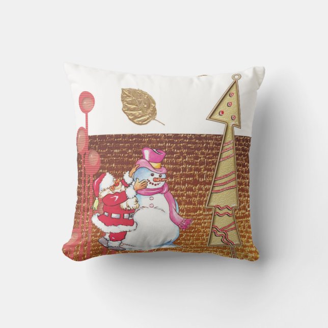 KerstSierkussen, Snowman Gold Kussen (Voorkant)