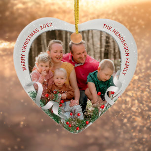 KerstSilver Holly Pine Lijst Familie Foto's Keramisch Ornament
