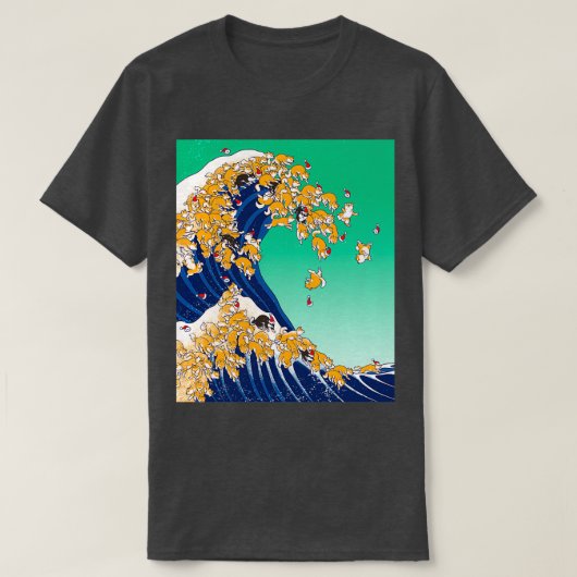 Kerstsjiiba Inu in Great Wave T-shirt (Design voorkant)