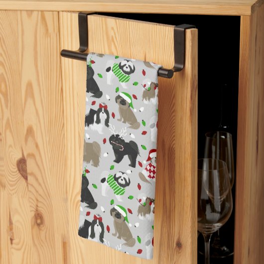 Kerstsjiih Tzu Dogs Kitchen Towel Theedoek (Derde Gevouwen)