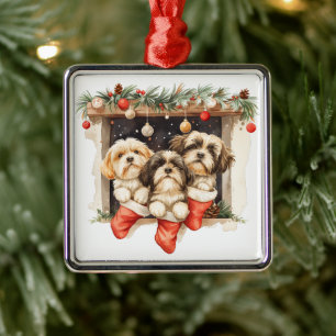 Kerstsjiih Tzu Dogs Metalen Ornament