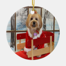 Kerstsjiitische Tzu-Speelgoed-hond op een gevlekte Keramisch Ornament