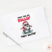 Kerstskateboarden Vierkante Sticker (Envelop)
