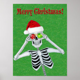 Kerstskelet Hoedornamenten Groen met Gouden Vlekke Poster