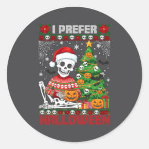 Kerstskelet Ik Geef de Voorkeur aan Halloween Leli Ronde Sticker