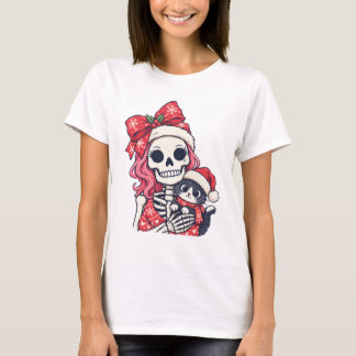 Kerstskelet meisje met kat t-shirt