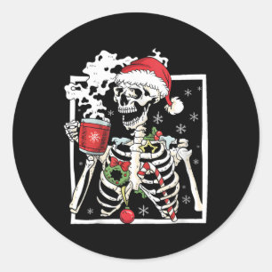 kerstskelet met glimlach Drink schedel Ronde Sticker