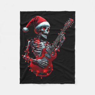 Kerstskelet Schedel Speelt Gitaar Rock And R Fleece Deken