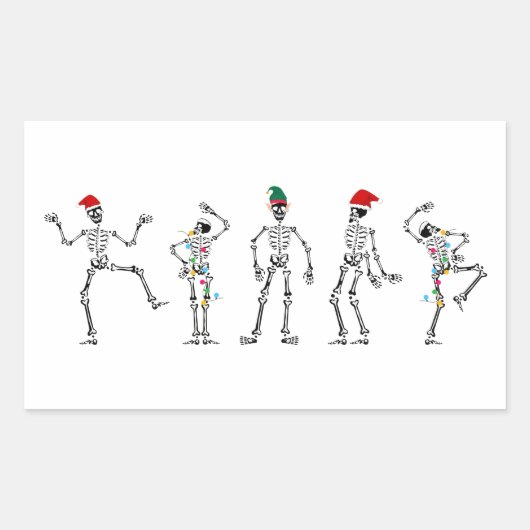 Kerstskeletten dansen rechthoekige sticker (Voorkant)