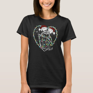 kerstskeletten die horror-kerstlampjes kussen t-shirt
