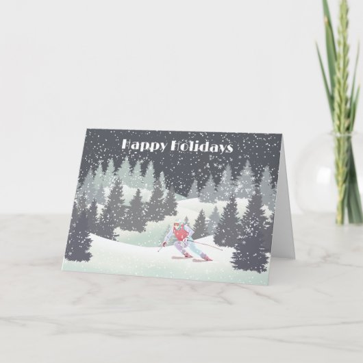 Kerstskiën en winterpijnen feestdagen kaart (Voorkant)
