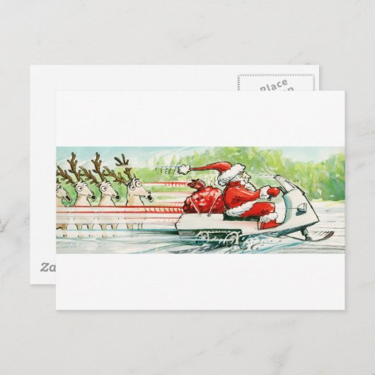 Kerstskiën Santa Snowmobile Ski Feestdagenkaart (Voorkant / Achterkant)