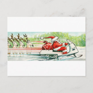Kerstskiën Santa Snowmobile Ski Feestdagenkaart