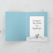 Kerstskiër op de berg feestdagen kaart (Binnen)