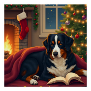 Kerstslaapverhaal van de Berner Sennenhond Perfect Poster