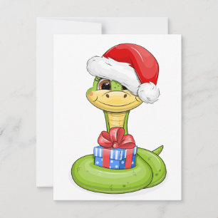 Kerstslang met een cadeau. feestdagenkaart