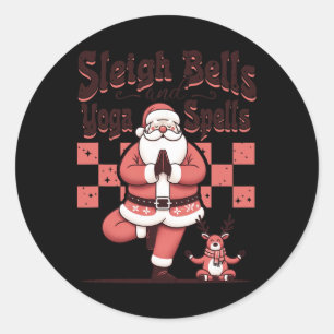 Kerstslede Bellen En Yoga Spreuken Kerstman Santa Ronde Sticker