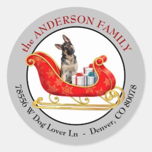 Kerstslede Duitse Herdershond Retouradres Ronde Sticker