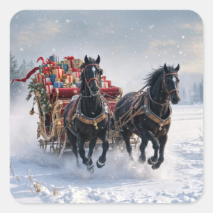 Kerstslee gevuld met cadeautjes vierkante sticker