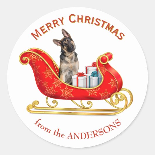 Kerstslee Kerstslede Duitse Herdershond Ronde Sticker (Voorkant)