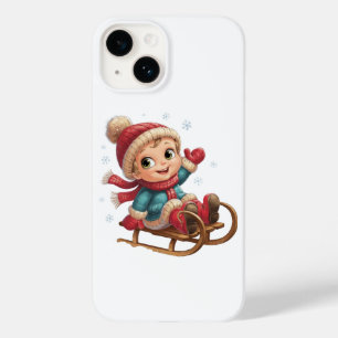 Kerstslee Ride met Schattig Winterkind Case-Mate iPhone 14 Hoesje