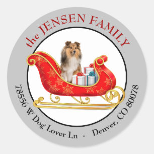 Kerstslee Shetlandse Schapen hond Retouradres Ronde Sticker