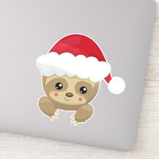 Kerstsleuf, Cute Sloth, Santa Hat, Kerstmis Sticker (Detail)