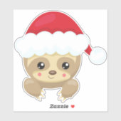 Kerstsleuf, Cute Sloth, Santa Hat, Kerstmis Sticker (Vel)