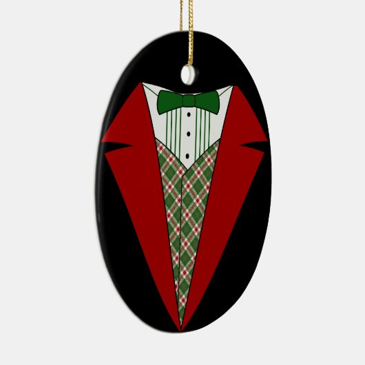 Kerstsmoking, rode en groene elf keramisch ornament (Rechts)