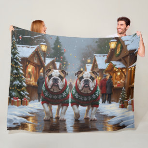 Kerstsneeuw Bulldogs Vakantie Fleece Deken