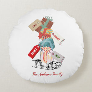 Kerstsneeuw Cadeau Rood wit Cute Kawaii Rond Kussen