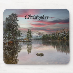 Kerstsneeuw landschap Schotse Loch Mousepad Muismat