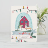 Kerstsneeuw Wereldbol Moving Announge Feestdagenkaart (Staand voorkant)