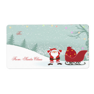Kerstsneeuwen + Santa sleigh cadeau labels