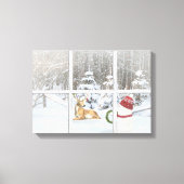 Kerstsneeuwman en -hert in raamruit canvas afdruk (Voorkant)