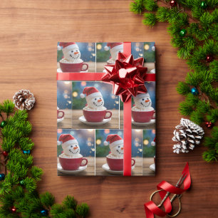 Kerstsneeuwman in warme chocolademelk cadeaupapier