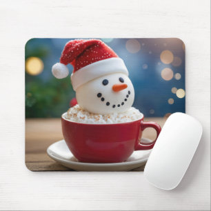 Kerstsneeuwman in warme chocolademelk muismat