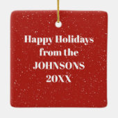 Kerstsneeuwman met rode schop keramisch ornament (Achterkant)