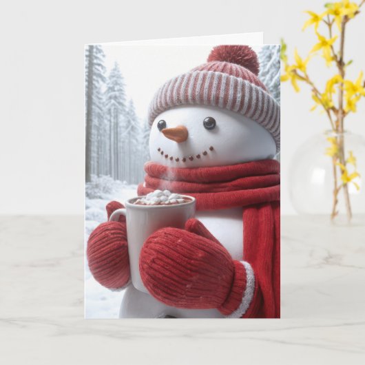 Kerstsneeuwman met warme chocolademelk kaart (Gele Bloem)