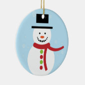 Kerstsneeuwman op blauw keramisch ornament (Rechts)