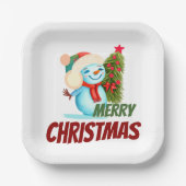 Kerstsneeuwman Papieren Bordje (Voorkant)