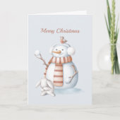Kerstsneeuwman Sneeuwballen Konijn Waterverf Feestdagen Kaart (Voorkant)