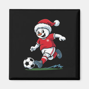 Kerstsneeuwman speelt voetbal grappige speler peut magneet