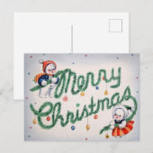 Kerstsneeuwman Vintage Feestdagenkaart (Voorkant / Achterkant)