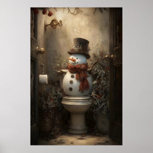 Kerstsneeuwmannen op toiletdruk, winterbadkamer poster