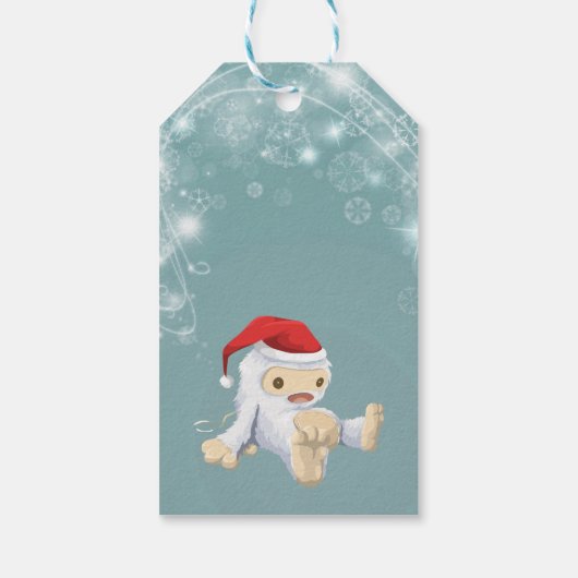 Kerstsneeuwpop met een rode kersthat cadeaulabel (Achterkant)